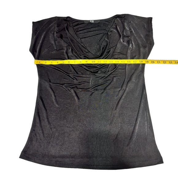 EUC Bedo Femme Black Light Wrinkle Free Drape Collar Shinny Cowl Neck Top Large - Picture 3 of 8